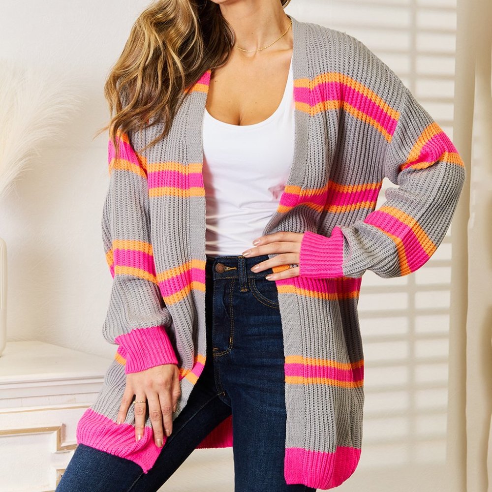 Woven Right Ribbed Long Sleeve Cardigan